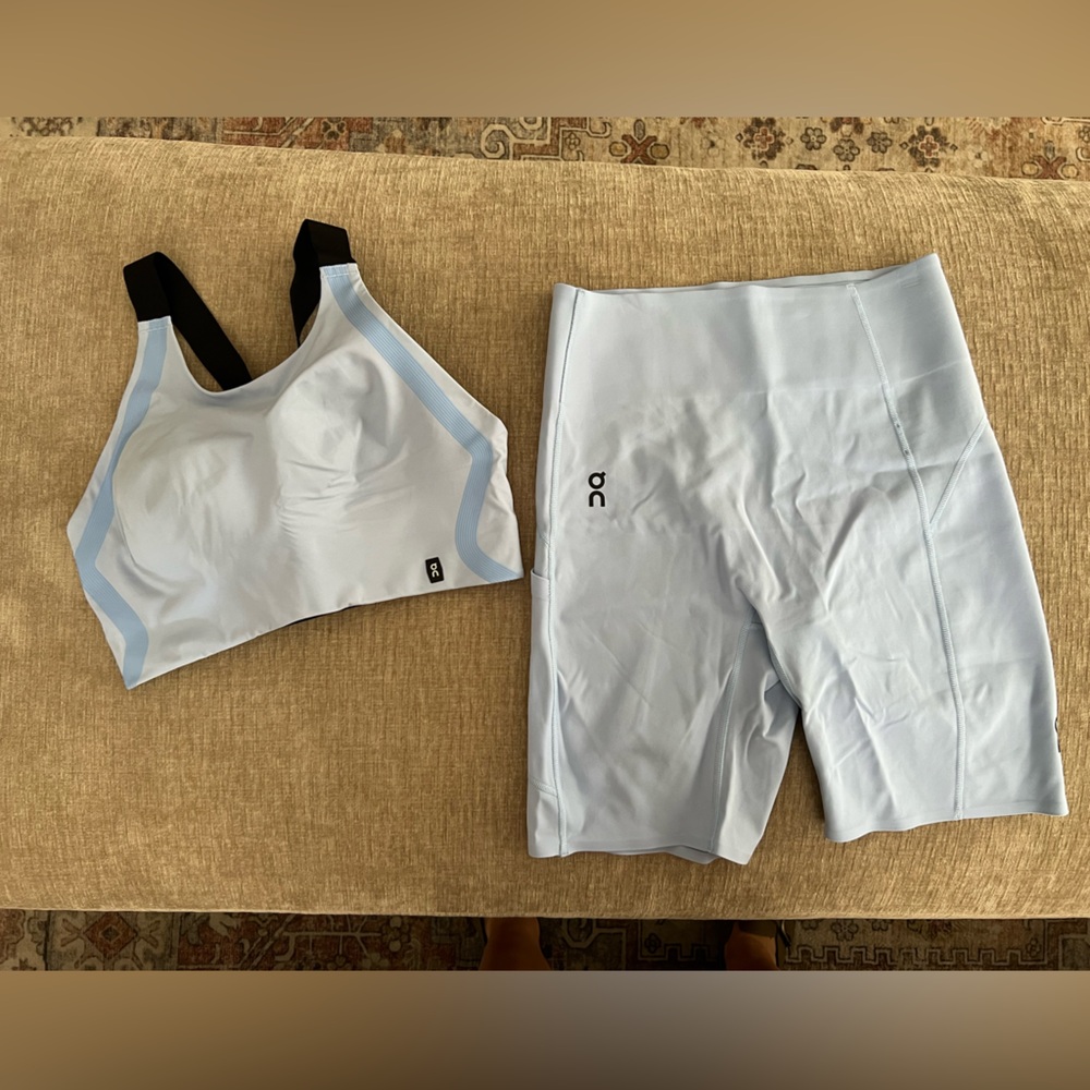 On cloud biker shorts and sports bra set